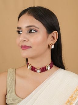 PINKCITY CRAFT - Ruby Glow Moissanite Beaded Choker with Earrings