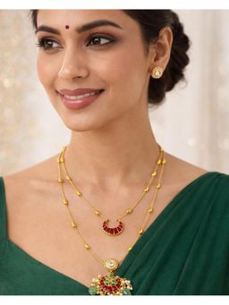 Shopsiiri - Noor Crescent Layered Kundan Necklace with Earrings