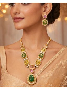 Shopsiiri - Rang Mahal Kundan Statement Necklace with Earrings