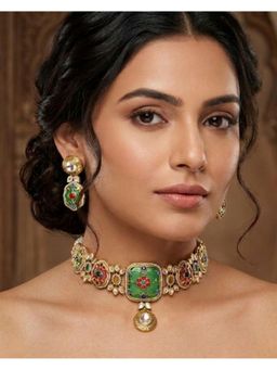 Shopsiiri - Rang Mahal Kundan Choker with Earrings