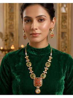 Shopsiiri - Rang Mahal Kundan Necklace with Earrings