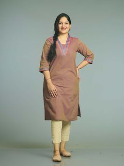 Stree Basics - Women Brown Woven Kurta