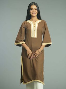 Stree Basics - Women Brown Cotton Round Neck Kurta
