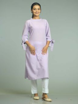 Stree Basics - Women Lavender Cotton Woven Three Fourth Sleeves Kurta