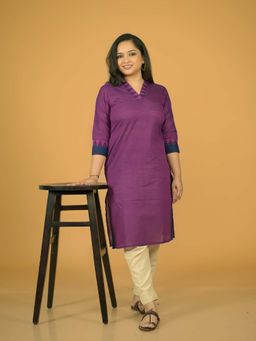Stree Basics - Women Purple Cotton Solid Printed Kurta