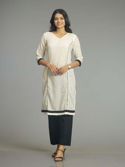Stree Basics - Women Off White Cotton Woven Kurta