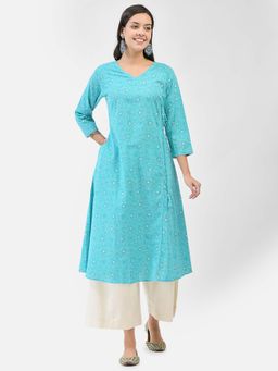 SPAN - Women Blue A-Line Floral Printed Kurta