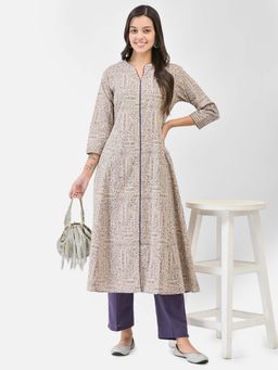 SPAN - Women Purple-Beige A-Line Printed Kurta