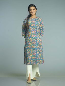 Stree Basics - Women Blue Floral Printed Kurta