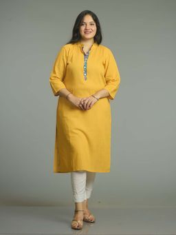 Stree Basics - Women Yellow Solid Printed Kurta