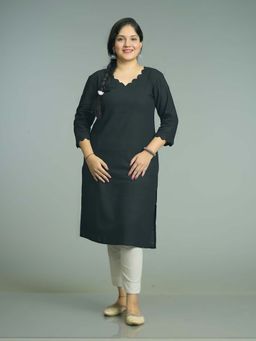 Stree Basics - Women Black Cotton Solid Plain Kurta