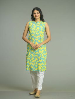 Stree Basics - Women Yellow and Blue Printed Kurta