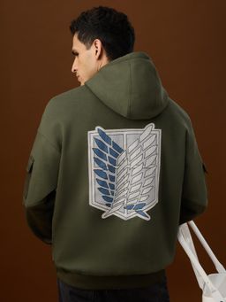 The Souled Store - Official Attack On Titan: Survey Corps Men Green Oversized Hoodie