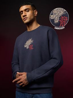 The Souled Store - Year of the Dragon Men Navy Blue Oversized Sweatshirt