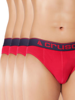 CRUSOE - Mens Red Island Antimicrobial Super Combed Cotton Briefs (Pack of 4)