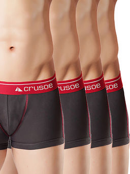 CRUSOE - Mens Grey Quest Antimicrobial Super Combed Cotton Trunks (Pack of 4)