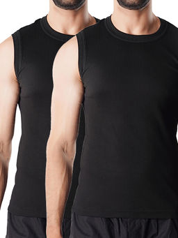 CRUSOE - Mens Black Super Soft Combed Cotton Vests (Pack of 2)