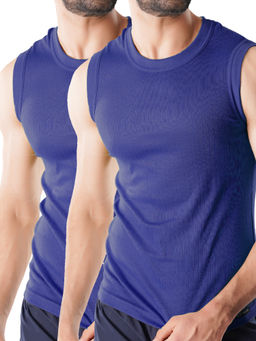 CRUSOE - Mens Blue Super Soft Combed Cotton Vests (Pack of 2)