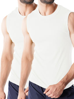 CRUSOE - Mens White Super Soft Combed Cotton Vests (Pack of 2)
