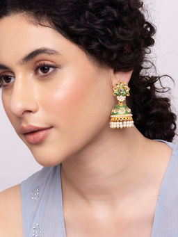Indya - Gold Green Meenakari Jhumka Earring