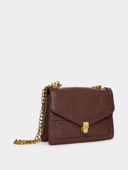 Styli - Women Textured Sling Bag Brown PU