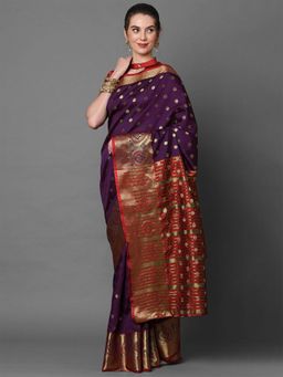 Odette - Purple Festive Silk Blend Woven Design Saree with Unstitched Blouse
