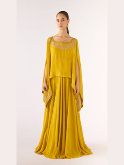 Basanti Kapde aur Koffee - Mustard Cotton Silk Embroidered Kaftan with Pant