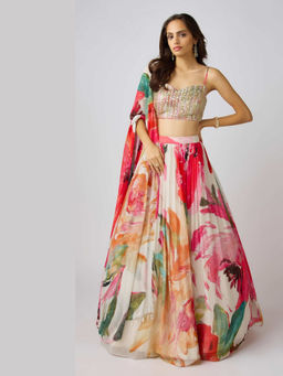 Basanti Kapde aur Koffee - Multi Embroidered Lehenga with Stitched Blouse and Dupatta
