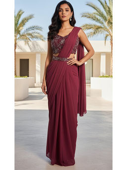 Basanti Kapde aur Koffee - The Rouge Regal Pre-Draped Saree with Stitched Blouse and Belt