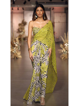 Basanti Kapde aur Koffee - The Neon Sauvage Draped Saree with Stitched Blouse