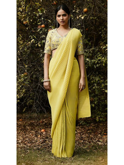Basanti Kapde aur Koffee - Lime Pre Draped Pleated Georgette Saree with Stitched Blouse