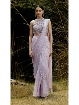Basanti Kapde aur Koffee - Lavender Embroidered Pre Draped Saree with Stitched Blouse