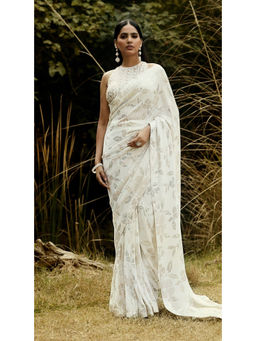 Basanti Kapde aur Koffee - Ivory Sequins Pre Draped Saree with Stitched Blouse