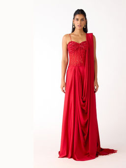 Basanti Kapde aur Koffee - The Rose Allure Chantley Draped Saree with Corset Stitched Blouse
