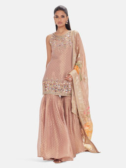 Basanti Kapde aur Koffee - The Rose Cendree Embroidered Kurta with Sharara and Dupatta