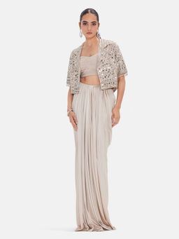 Basanti Kapde aur Koffee - The Ethereal Waves Gold Lehenga with Stitched Blouse and Jacket