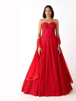 Basanti Kapde aur Koffee - The Rose Allure Red Lehenga with Stitched Blouse and Dupatta