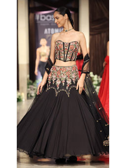 Basanti Kapde aur Koffee - The Midnight Garden Corset & Lehenga with Stitched Blouse and Dupatta