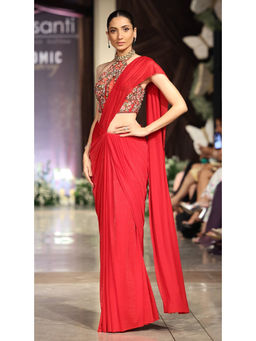 Basanti Kapde aur Koffee - The Sunset Red Draped Saree With Stitched Blouse