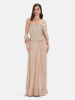 Basanti Kapde aur Koffee - The Beige Empress Draped Saree with Stitched Blouse