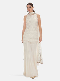 Basanti Kapde aur Koffee - The Ivory Glace Embroidered Kurta with Sharara and Dupatta