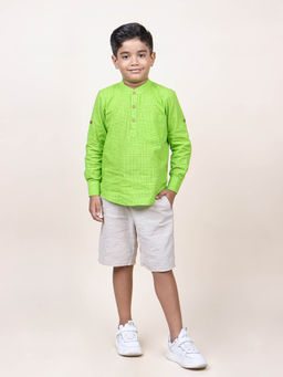 JILMIL - Boys Green Checks Cotton Shirt