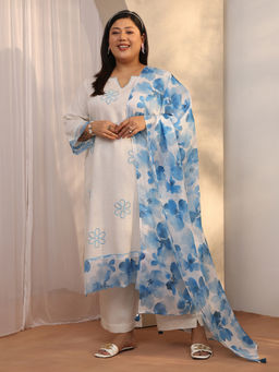 Extra love by Libas - Women Embroidered Cotton Blend Kurta and Pant with Dupatta