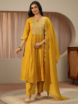 Libas - Women Embellished/Sequined Chanderi Kurta and Pant with Dupatta