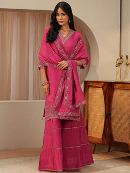 Libas - Women Embellished/Sequined Chanderi Kurta and Sharara with Dupatta