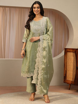 Libas - Women Embroidered Tissue Kurta and Pant with Dupatta