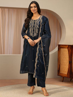 Libas - Women Embroidered Tissue Kurta and Pant with Dupatta