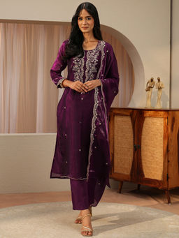 Libas - Women Embroidered Tissue Kurta and Pant with Dupatta