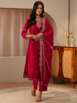 Libas - Women Embellished/Sequined Tissue Kurta and Pant with Dupatta
