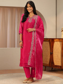 Libas - Women Embellished/Sequined Tissue Kurta and Pant with Dupatta